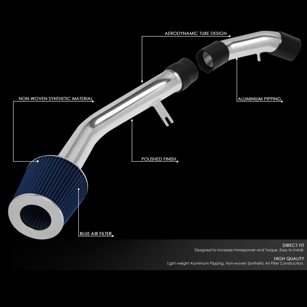 J2 Engineering, 03-08 Hyundai Tiburon 2.0L L4 Aluminum Cold Air Intake w/Blue Cone Filter