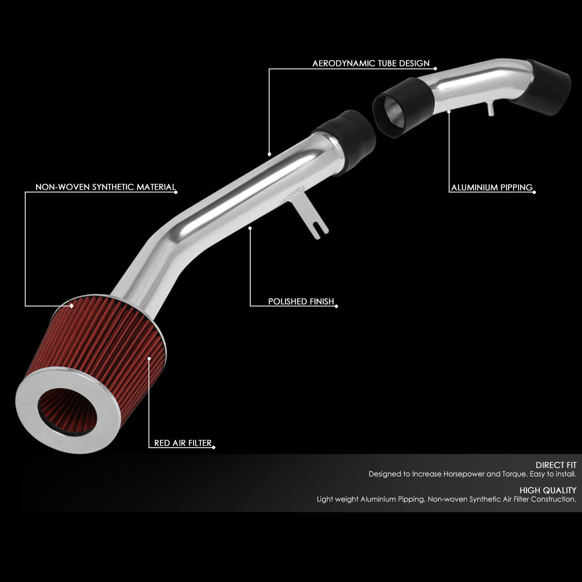 J2 Engineering, 03-08 Hyundai Tiburon 2.0L L4 Aluminum Cold Air Intake w/Red Cone Filter