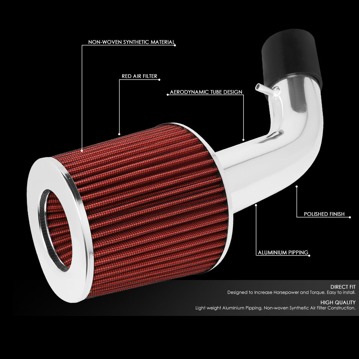 J2 Engineering, 03-08 Hyundai Tiburon 2.0L L4 Aluminum Short Ram Air Intake w/Red Cone Filter