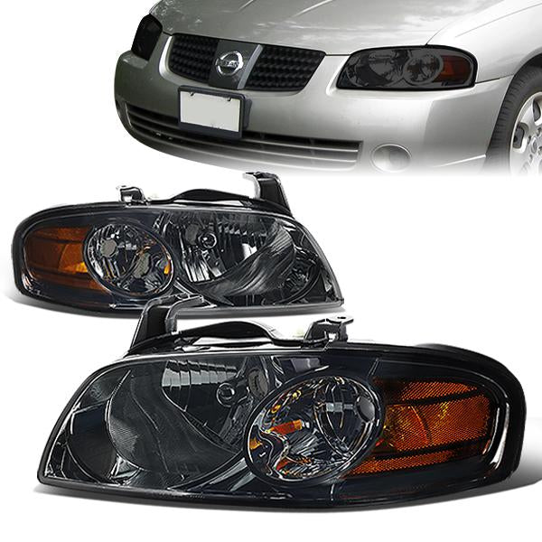 DNA Motoring, 04-06 Nissan Sentra Headlights - Smoked Housing Amber Corner