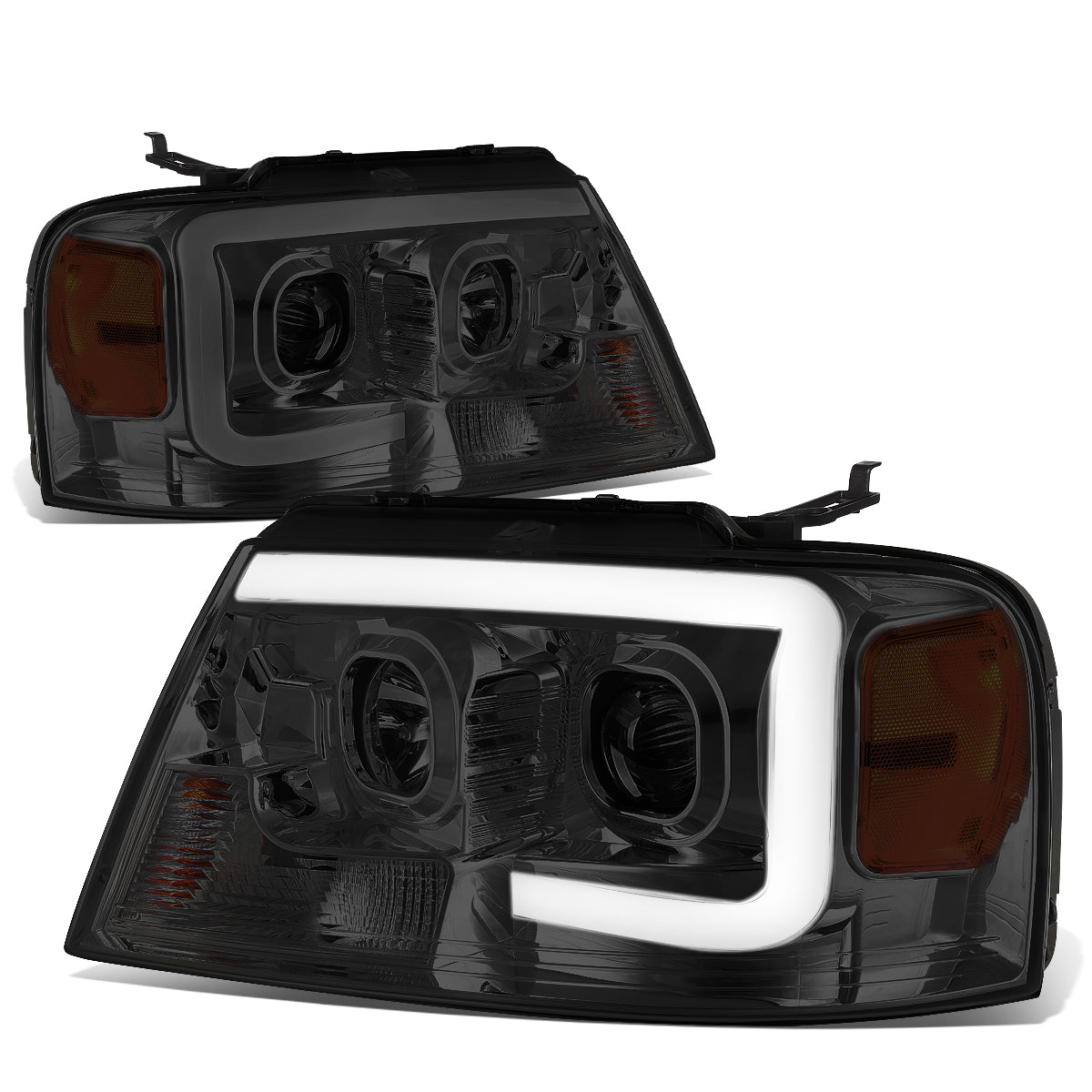 DNA Motoring, 04-08 Ford F150 Lincoln Mark LT LED DRL Projector Headlights - Smoked Housing Amber Corner