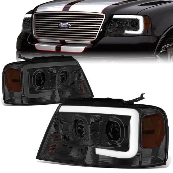 DNA Motoring, 04-08 Ford F150 Lincoln Mark LT LED DRL Projector Headlights - Smoked Housing Amber Corner