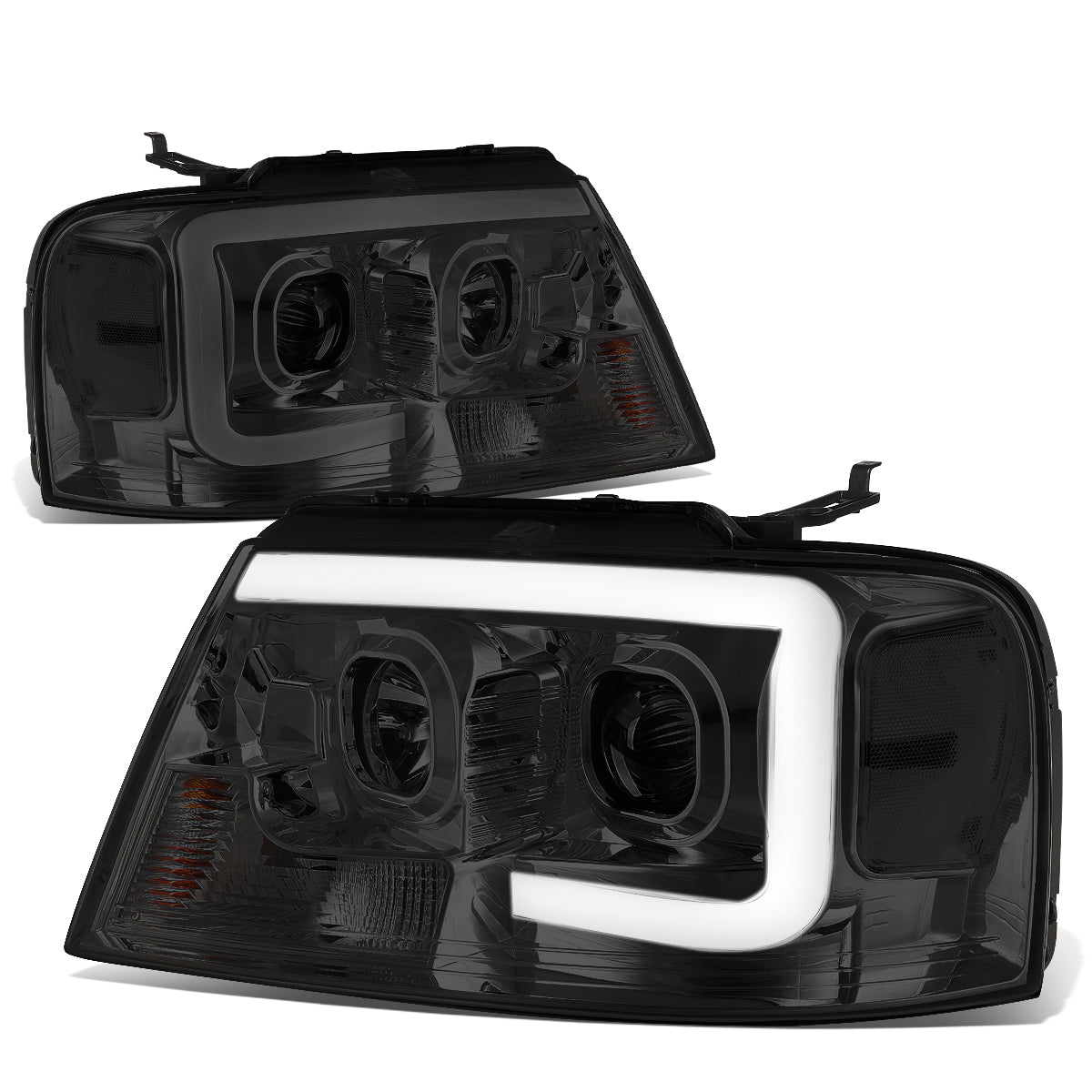 DNA Motoring, 04-08 Ford F150 Lincoln Mark LT LED DRL Projector Headlights - Smoked Housing Clear Corner