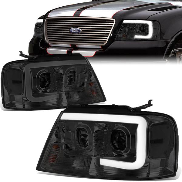 DNA Motoring, 04-08 Ford F150 Lincoln Mark LT LED DRL Projector Headlights - Smoked Housing Clear Corner