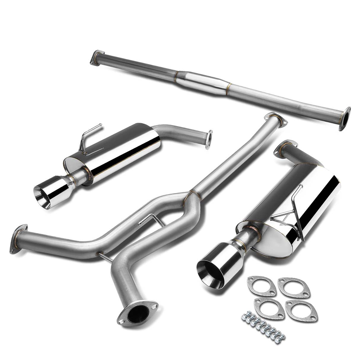 J2 Engineering, 04-08 Nissan Maxima Catback Exhaust w/4 in. OD Double Walled Muffler Tip - Stainless Steel