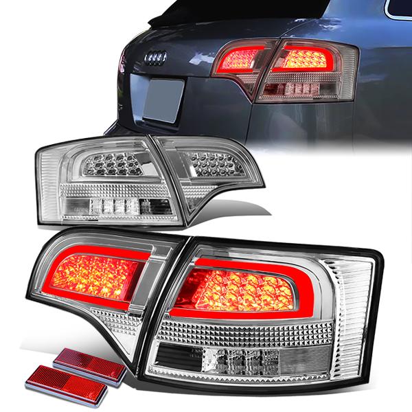 Nuvision Lighting, 05-08 Audi A4 S4 Wagon Tron Style LED Bar Rear Brake Tail Lights - Chrome Housing