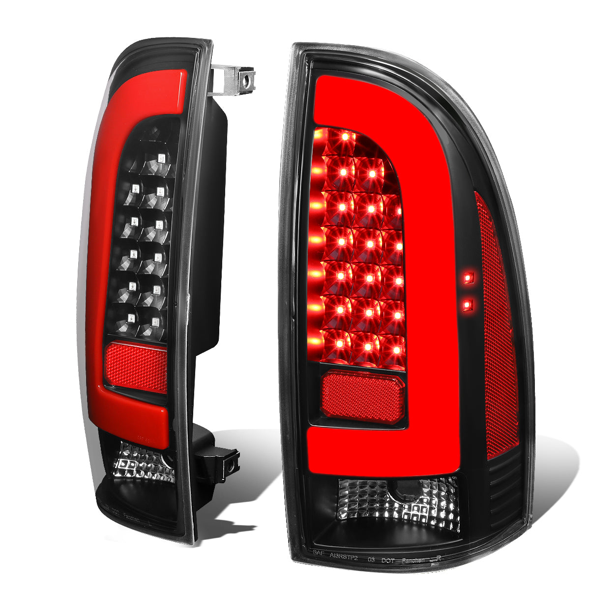 Nuvision Lighting, 05-15 Toyota Tacoma LED Red Tube Bar Rear Brake Tail Lights - Black Housing