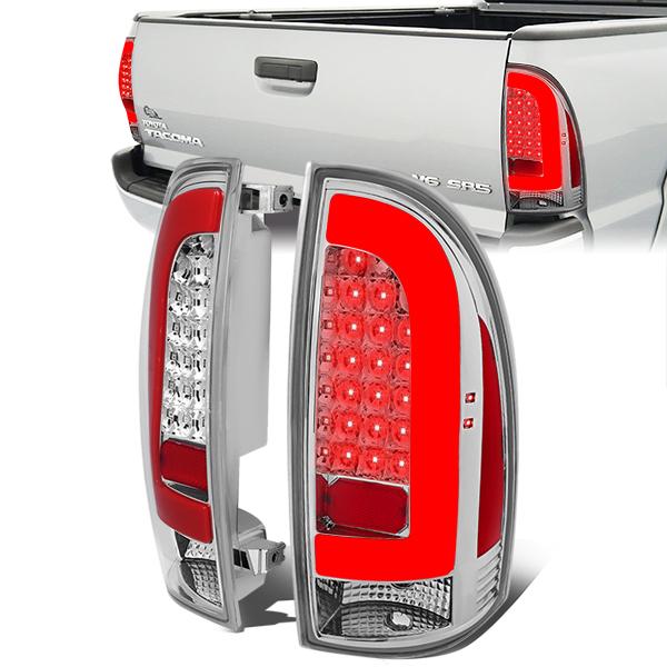 Nuvision Lighting, 05-15 Toyota Tacoma LED Red Tube Bar Rear Brake Tail Lights - Chrome Housing