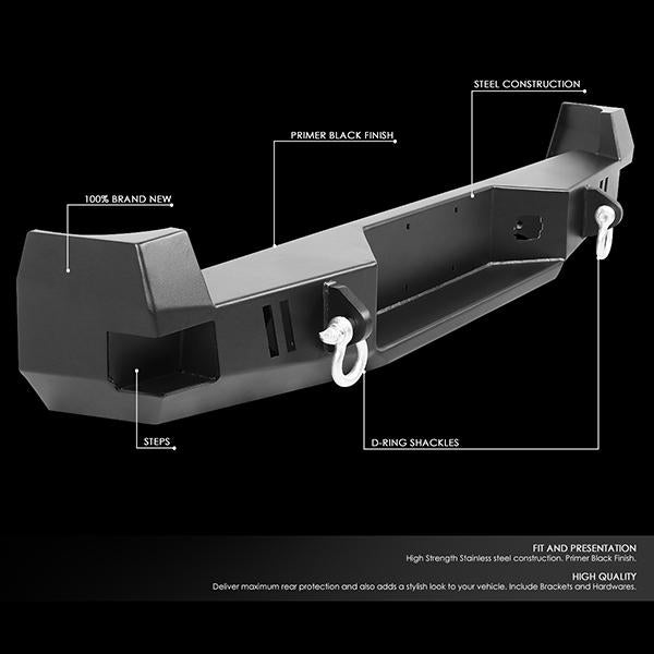 CAAP, 05-15 Toyota Tacoma Rear Step Bumper w/D-Ring Shackles - Heavy Duty Steel