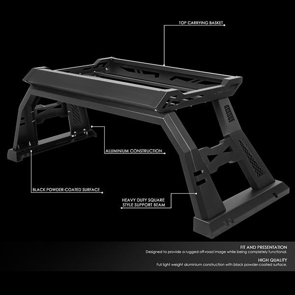 CAAP, 05-20 Toyota Tacoma 04-20 Chevy Corolado GMC Canyon Truck Bed Roll Bar w/ Cargo Basket - Aluminum