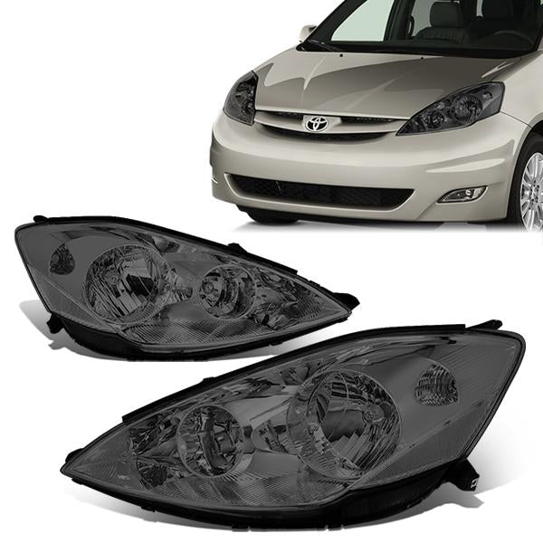 DNA Motoring, 06-10 Toyota Sienna Headlights - Smoked Housing Clear Corner