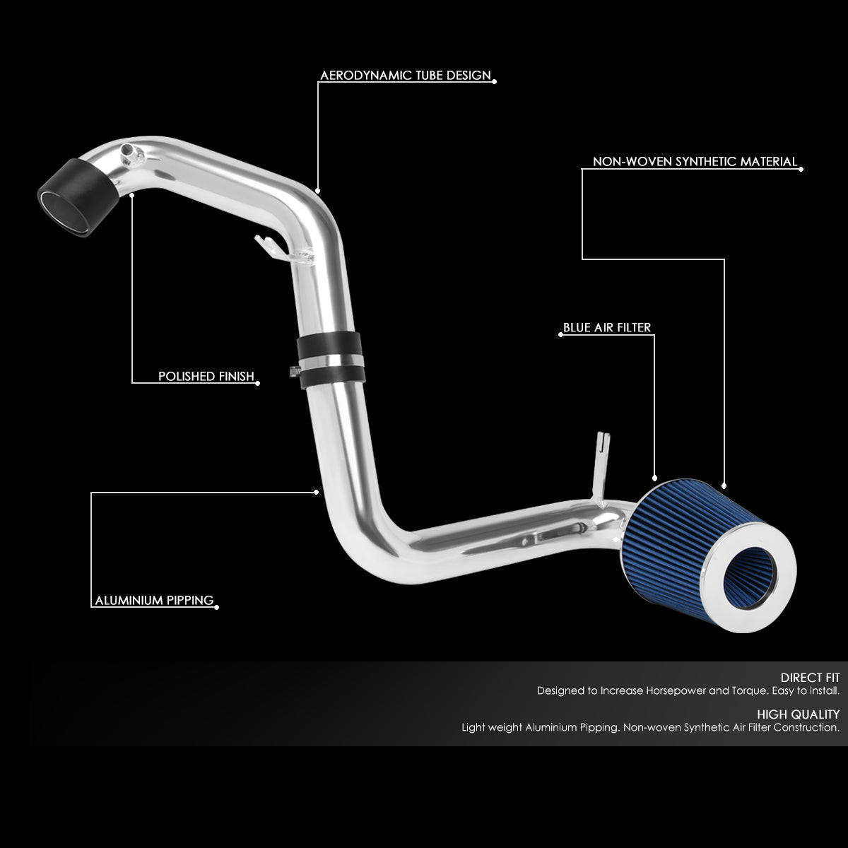 J2 Engineering, 06-11 Honda Civic 1.8L Aluminum Cold Air Intake w/Blue Cone Filter