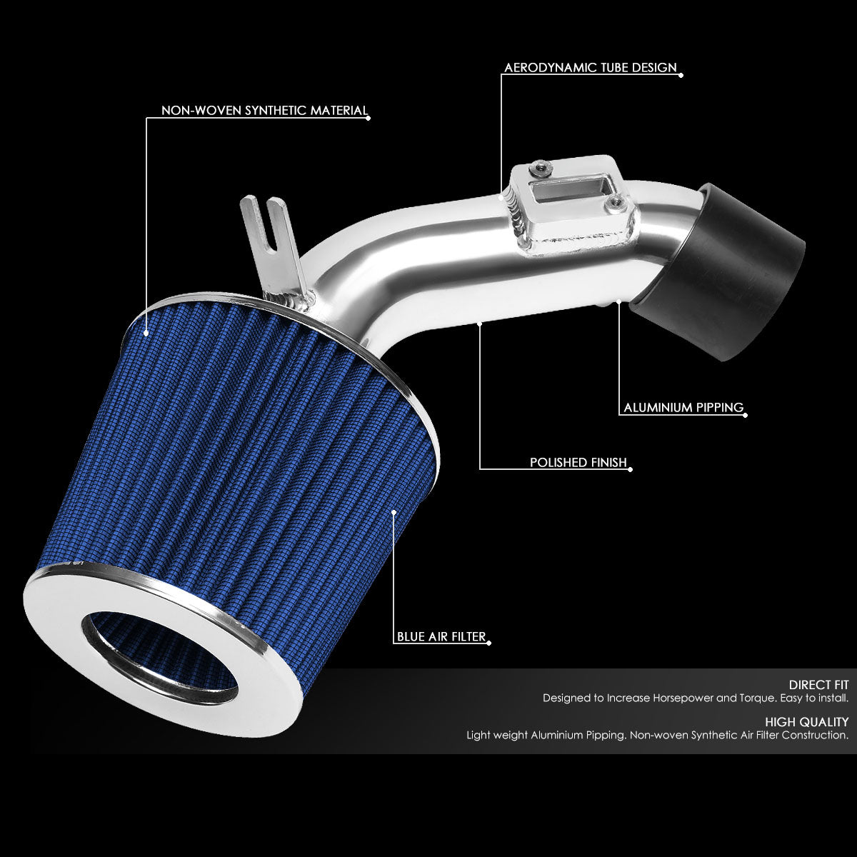 J2 Engineering, 06-11 Honda Civic DX LX Aluminum Short Ram Air Intake w/Blue Cone Filter