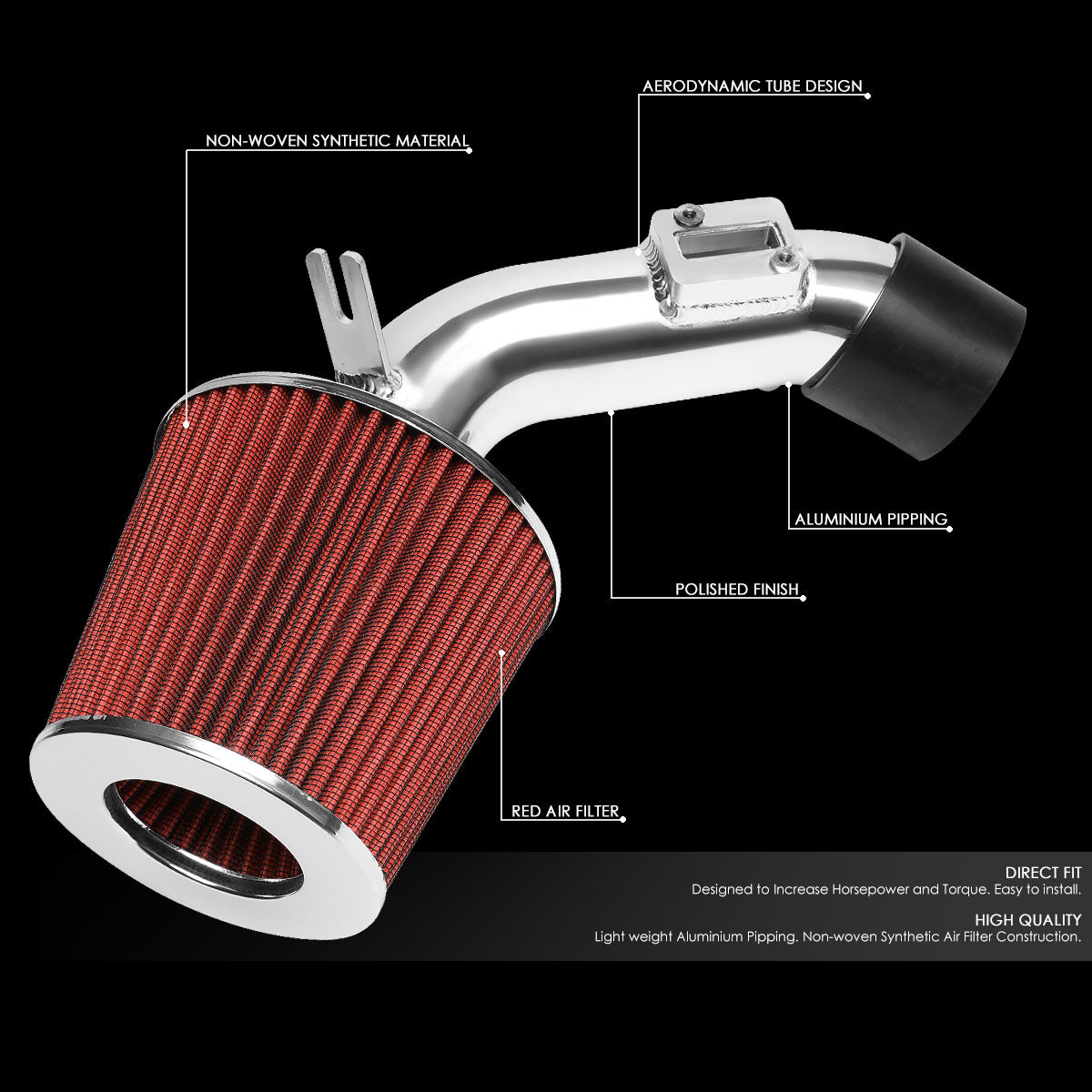 J2 Engineering, 06-11 Honda Civic DX LX Aluminum Short Ram Air Intake w/Red Cone Filter