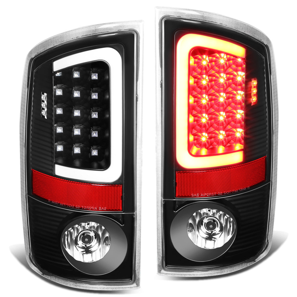 Nuvision Lighting, 07-09 Dodge Ram 1500 2500 3500 LED C-Bar Rear Brake Tail Lights - Black