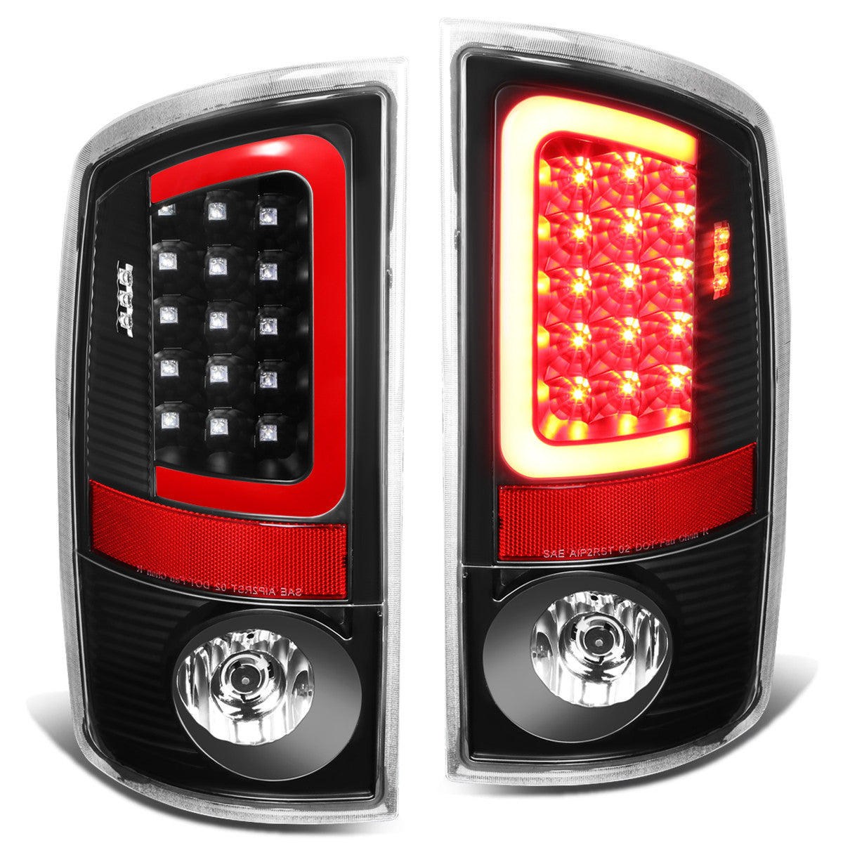 Nuvision Lighting, 07-09 Dodge Ram 1500 2500 3500 Red C-Bar LED Rear Brake Tail Lights - Black