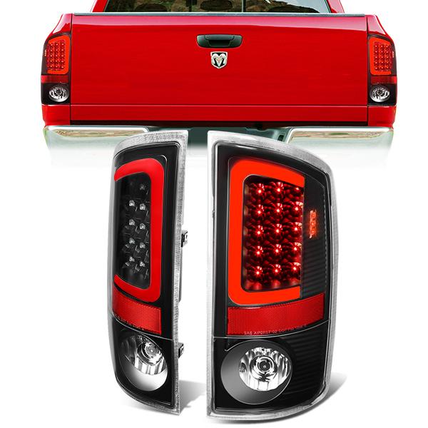 Nuvision Lighting, 07-09 Dodge Ram 1500 2500 3500 Red C-Bar LED Rear Brake Tail Lights - Black