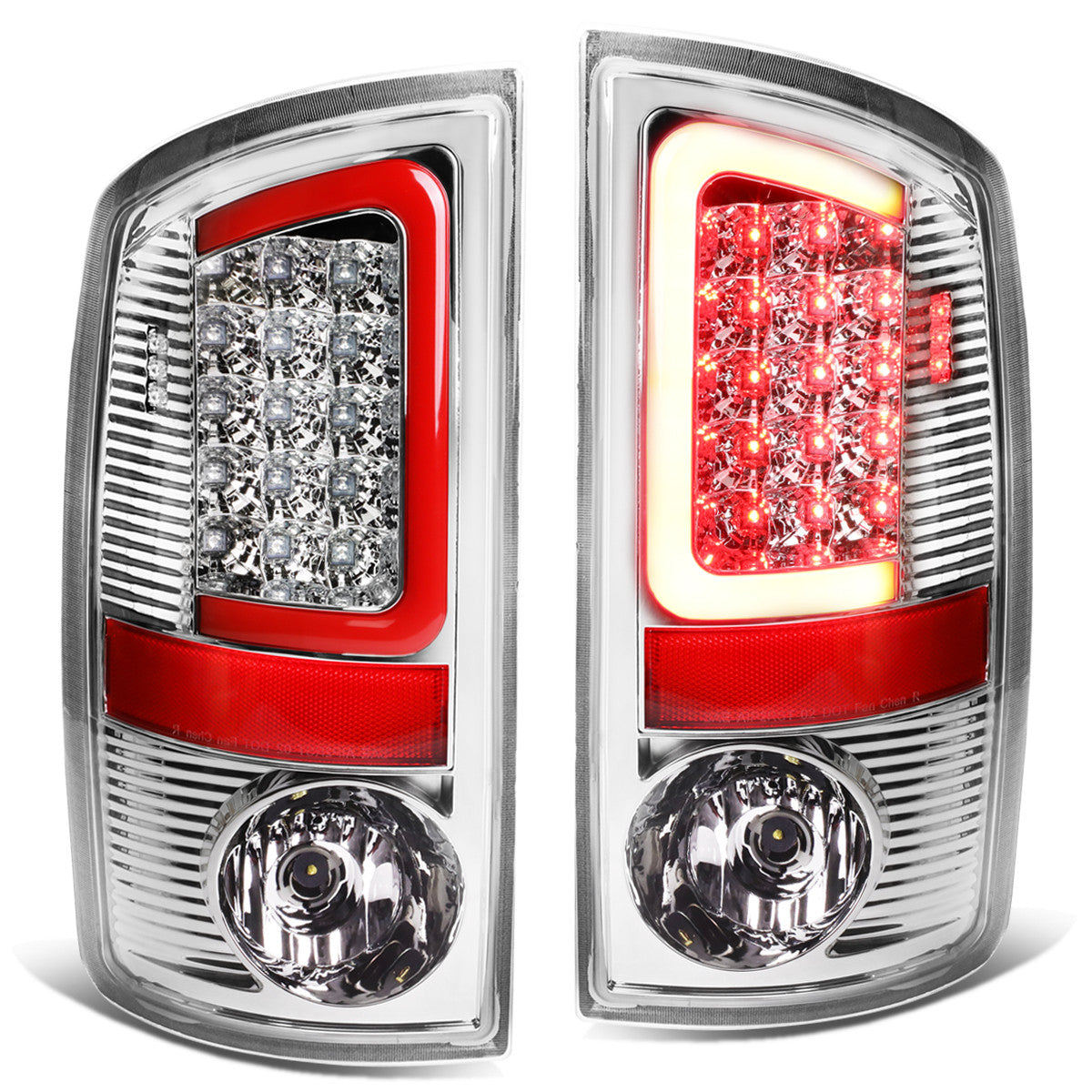 Nuvision Lighting, 07-09 Dodge Ram 1500 2500 3500 Red C-Bar LED Rear Brake Tail Lights - Chrome