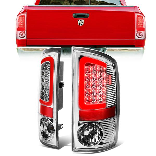 Nuvision Lighting, 07-09 Dodge Ram 1500 2500 3500 Red C-Bar LED Rear Brake Tail Lights - Chrome