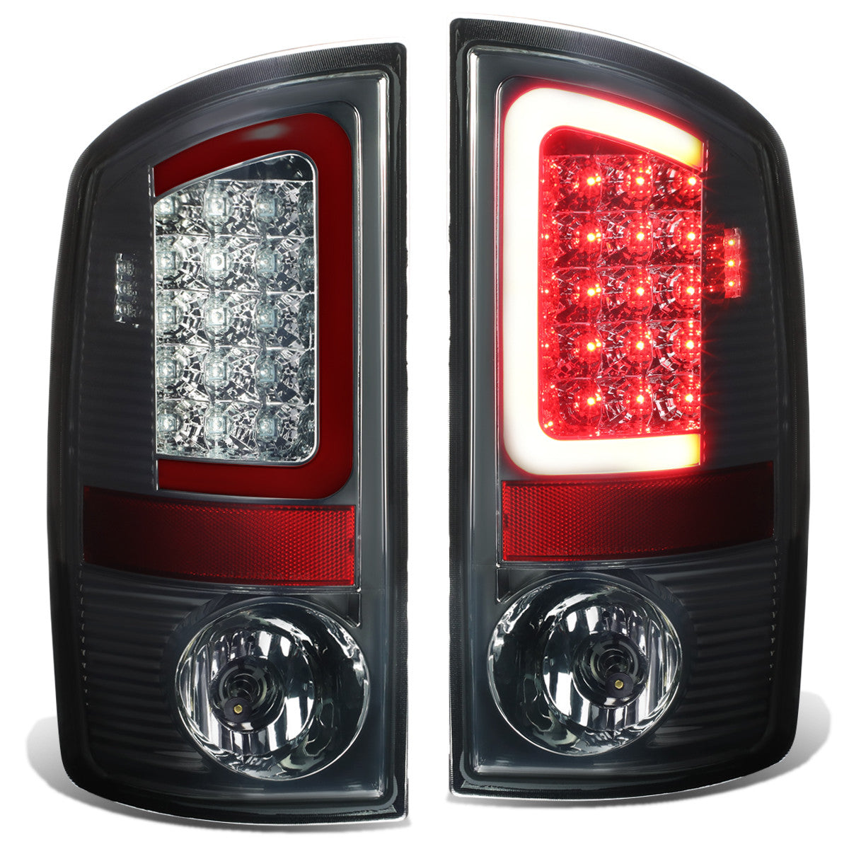 Nuvision Lighting, 07-09 Dodge Ram 1500 2500 3500 Red C-Bar LED Rear Brake Tail Lights - Smoked