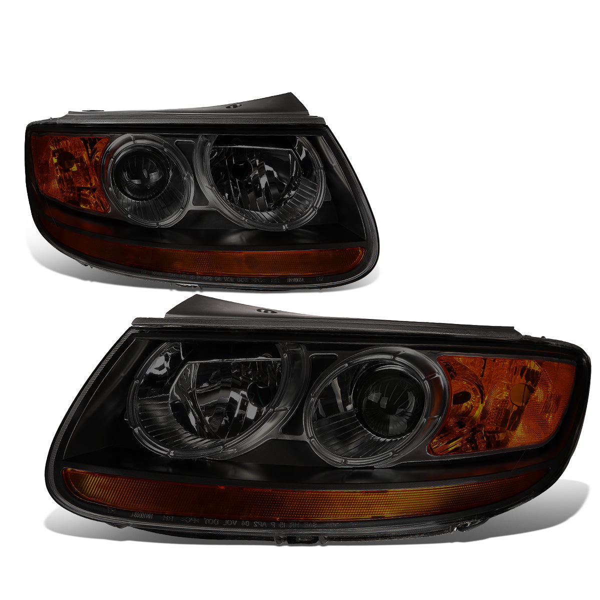 DNA Motoring, 07-12 Hyundai Santa Fe Projector Headlights - Smoked Housing Amber Corner