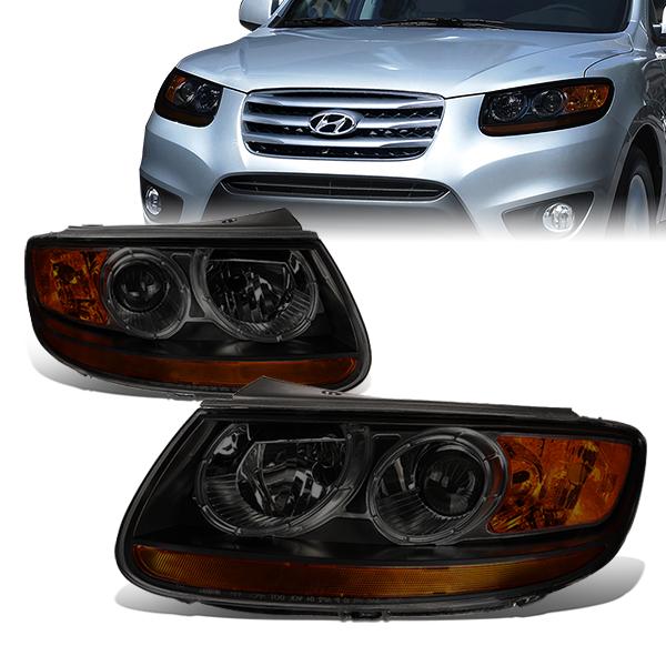 DNA Motoring, 07-12 Hyundai Santa Fe Projector Headlights - Smoked Housing Amber Corner