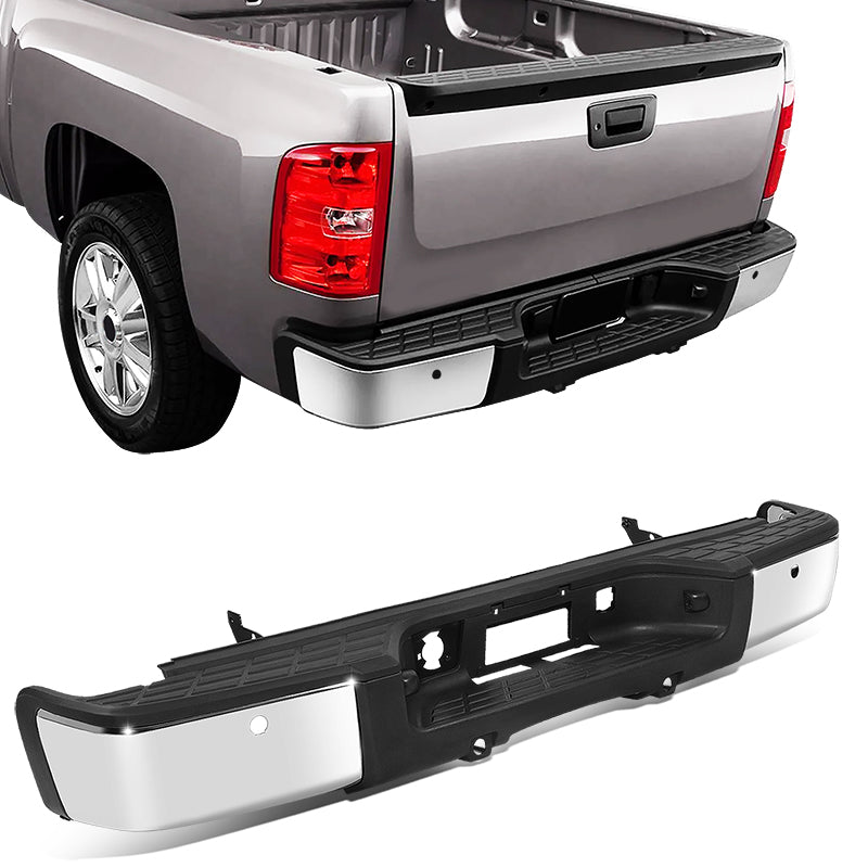 CAAP, 07-13 Chevrolet Silverado GMC Sierra 1500 Rear Step Bumper w/Sensor Holes & Plate Lights