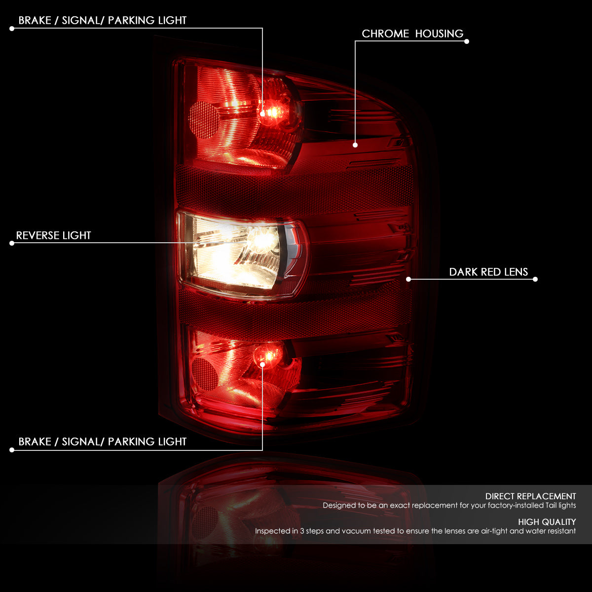 DNA Motoring, 07-14 Chevy Silverado / GMC Sierra Pair Factory Style Tail Lights (Dark Red Lens)