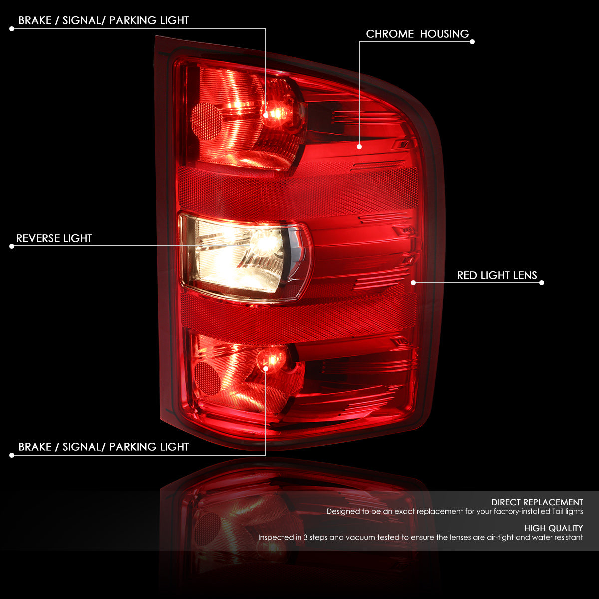 DNA Motoring, 07-14 Chevy Silverado / GMC Sierra Pair Tail Lights (Red Lens)