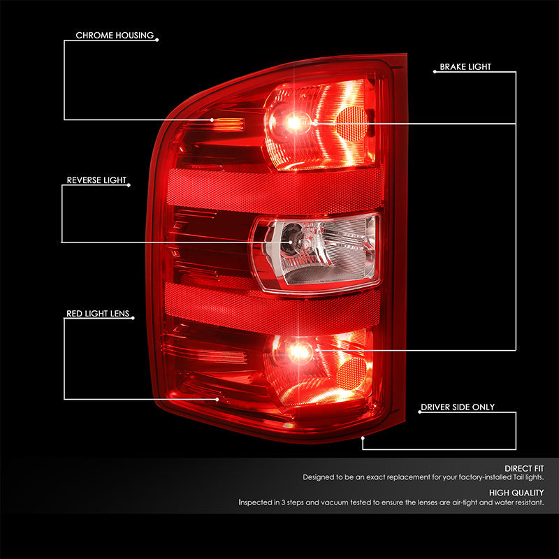 DNA Motoring, 07-14 Silverado Sierra 1500 2500 3500 HD Red Lens Tail Light Lamp (Left)