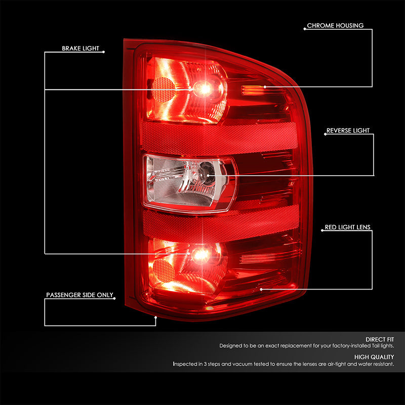 DNA Motoring, 07-14 Silverado Sierra 1500 2500 3500 HD Red Lens Tail Light Lamp (Right)