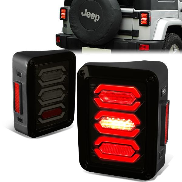 Nuvision Lighting, 07-17 Jeep Wrangler LED Rear Brake Tail Lights - Smoked Housing