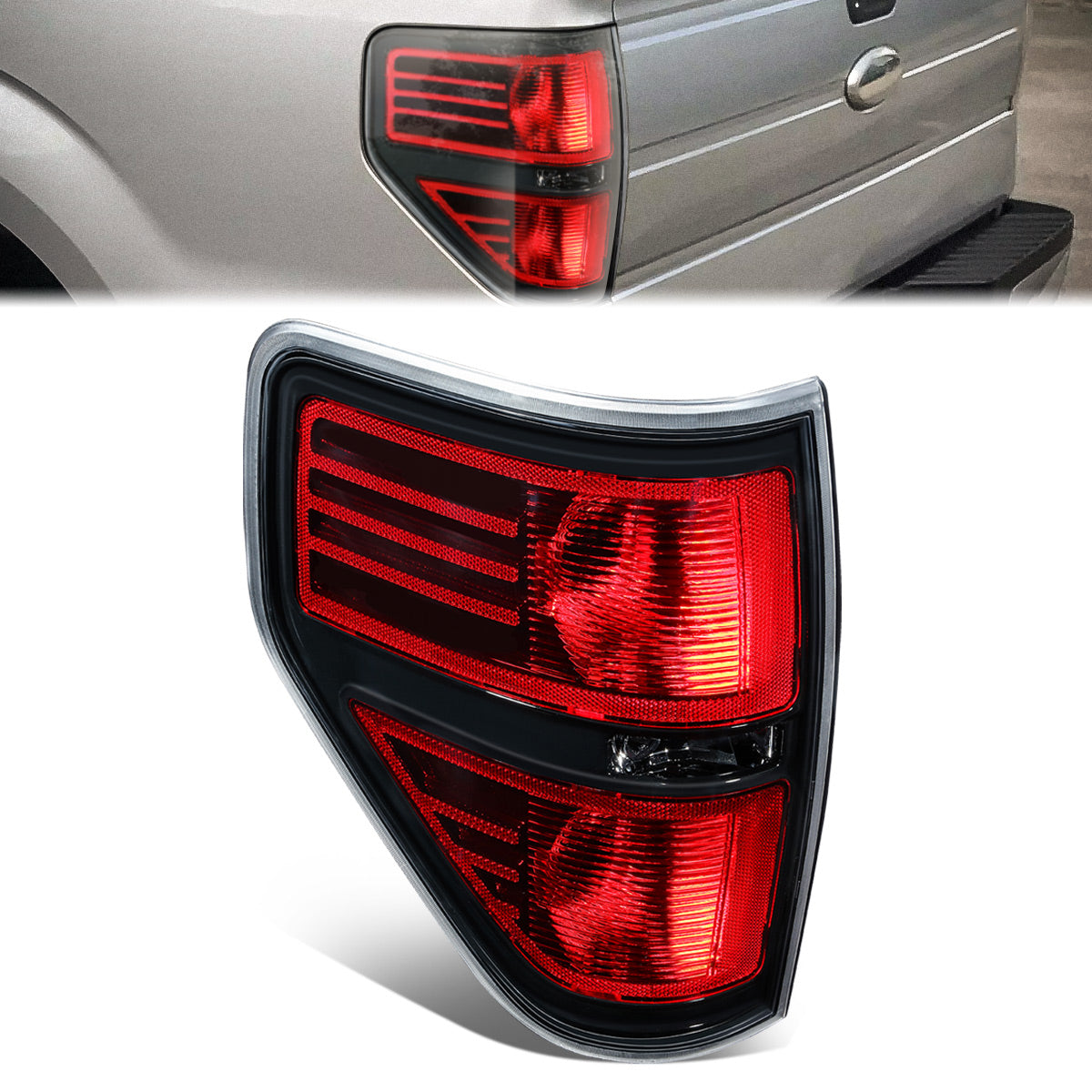 DNA Motoring, 09-14 Ford F150 Fleetside Left/ Driver Side Rear Brake Tail Light - Red Lens