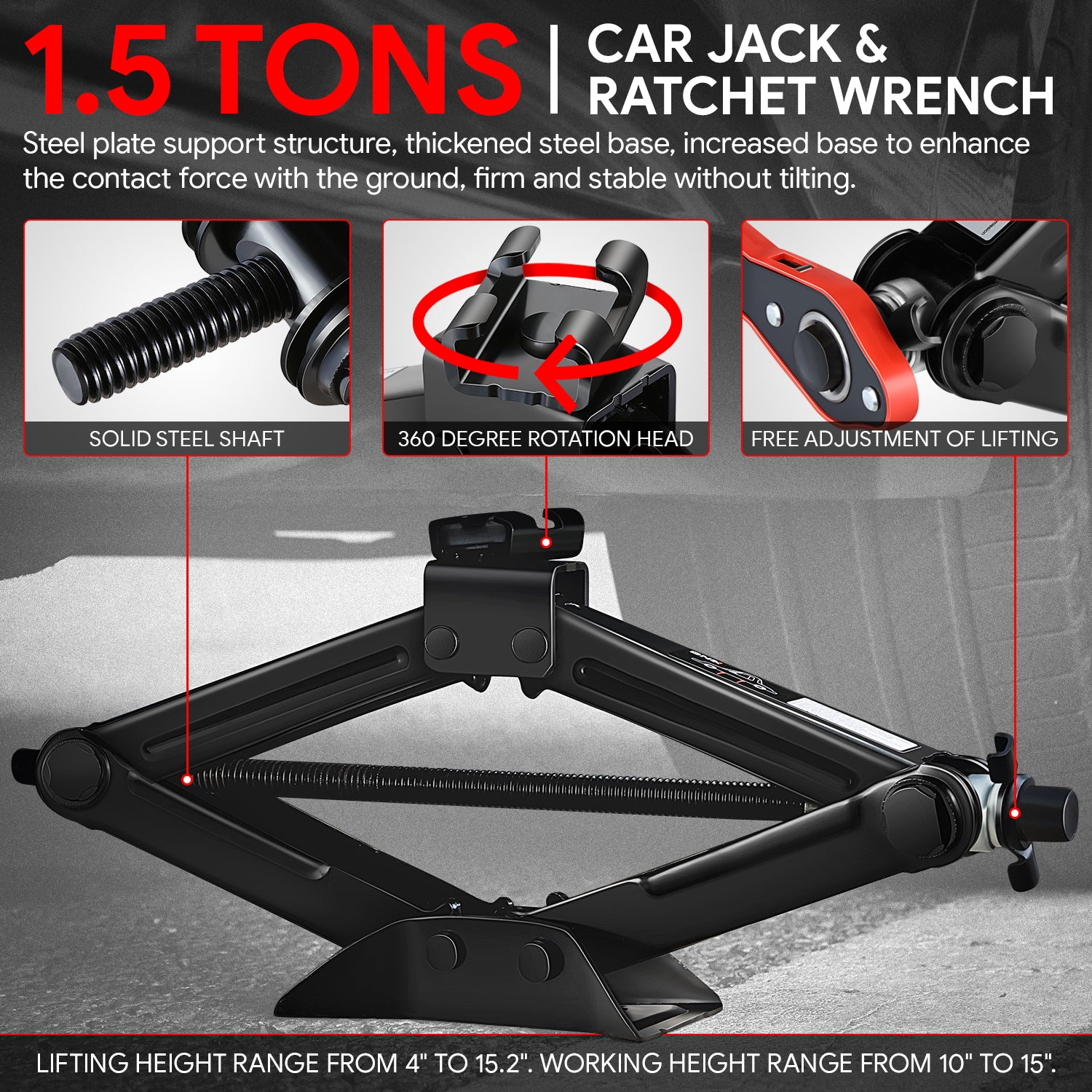 DNA Motoring, 1.5 Ton Scissor Lift Jack & Ratchet Wrench Set