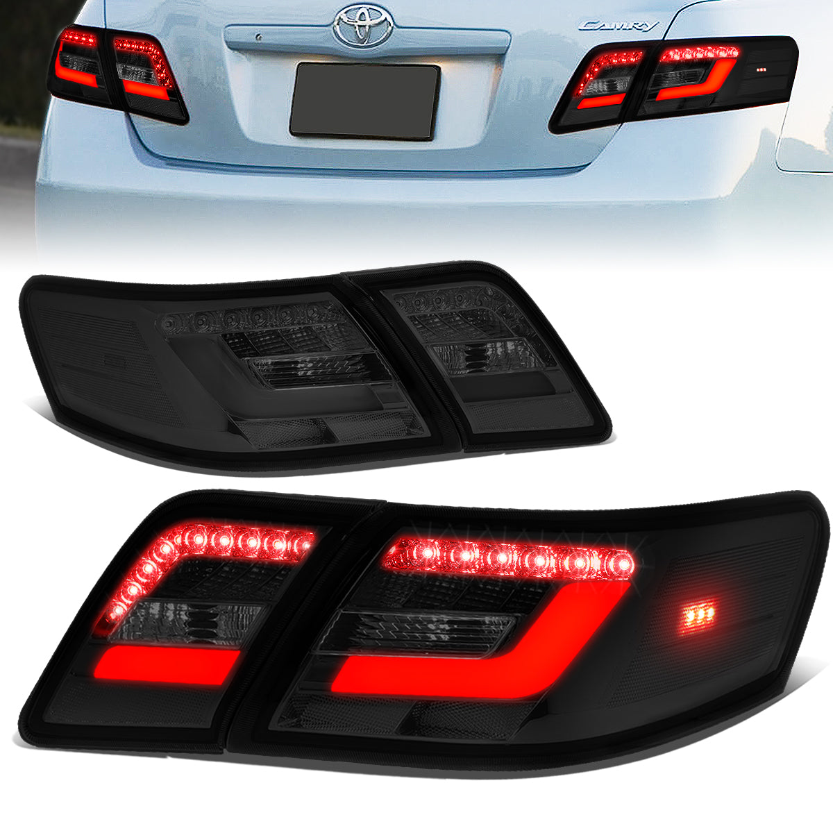 Nuvision Lighting, 10-11 Toyota Camry LED Bar Rear Brake Tail Lights - Smoked Lens