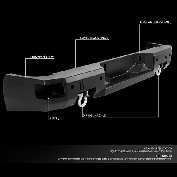 CAAP, 10-19 Ram 2500 3500 Rear Step Bumper w/D-Rings+Sensor Holes - Heavy Duty Steel