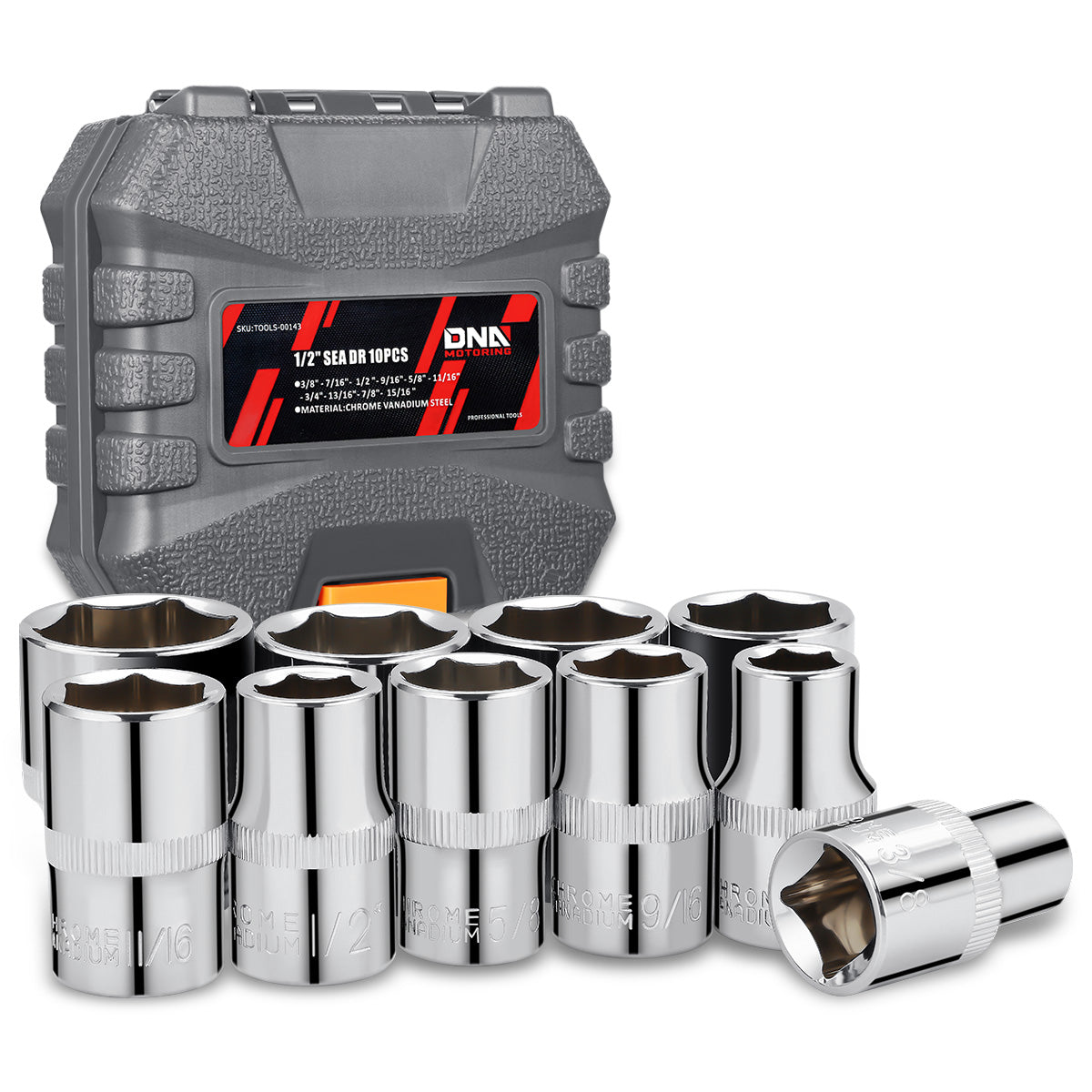 DNA Motoring, 10-Pieces 1/2 in. Drive SAE Impact Socket Set