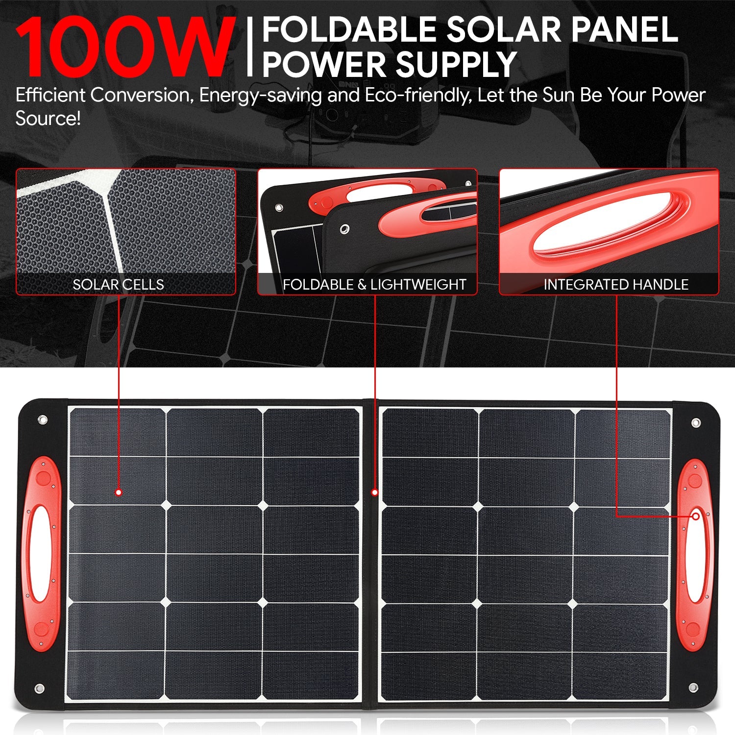 DNA Motoring, 100W Foldable Solar PanelComes with USB-A, USB-C Output Ports