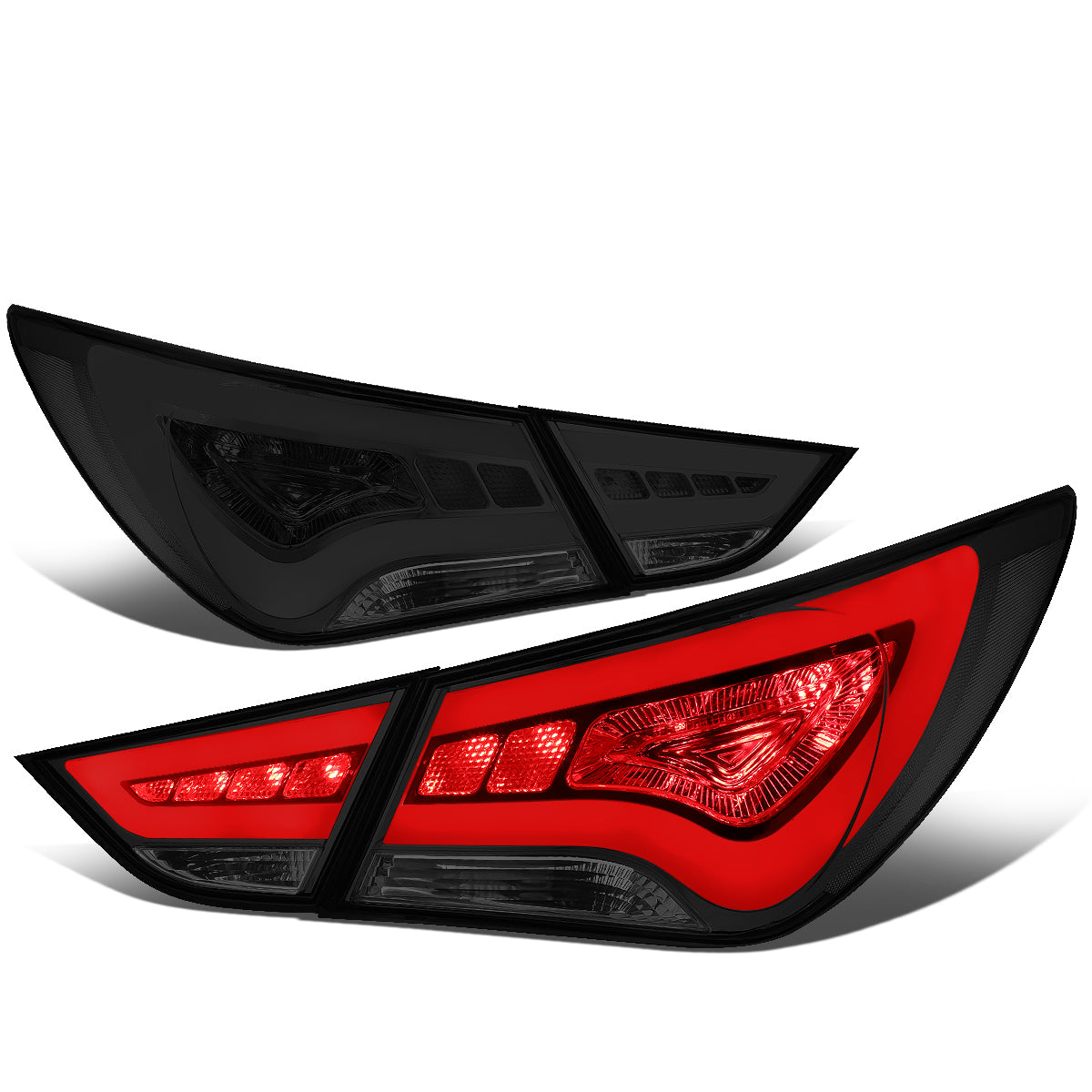 Nuvision Lighting, 11-14 Hyundai Sonata LED Bar Rear Brake Tail Lights - Inner+Outer Lamps - Smoked Lens