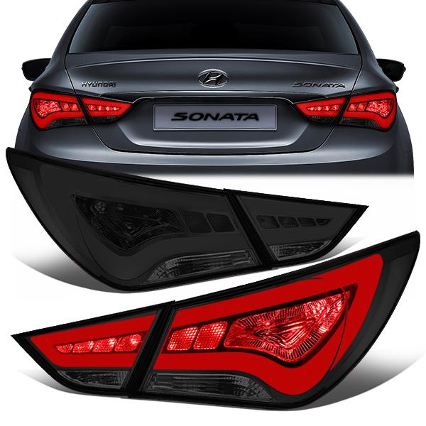 Nuvision Lighting, 11-14 Hyundai Sonata LED Bar Rear Brake Tail Lights - Inner+Outer Lamps - Smoked Lens