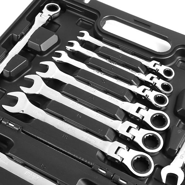 DNA Motoring, 12 Pcs Flex-Head Metric/ SAE Ratcheting Combination Wrench (Spanner) Tool Set