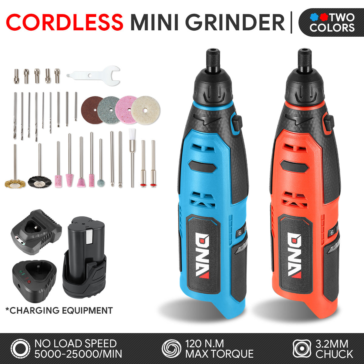 DNA Motoring, 12V Cordless Electric Mini Drill Grinder Rotary Tool Kit (Optional Battery & Charger)