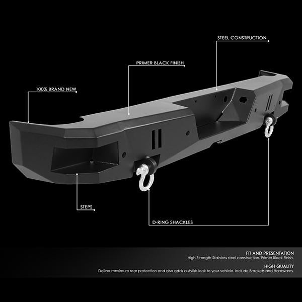 CAAP, 14-18 Chevy Silverado GMC Sierra Rear Step Bumper w/D-Ring Shackles - Heavy Duty Steel