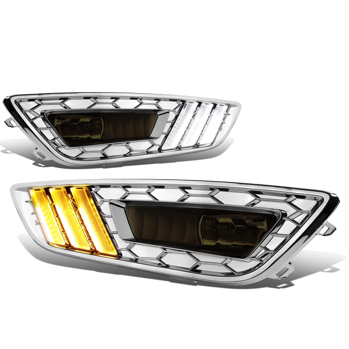 DNA Motoring, 15-18 Ford Focus LED DRL+Turn Sinal Light Smoked Lens Fog Lights - w/Chrome Bezel