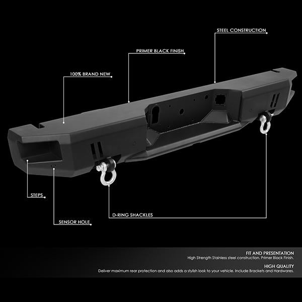 CAAP, 15-19 Ford F150 Rear Step Bumper w/D-Ring Shackles - Heavy Duty Steel