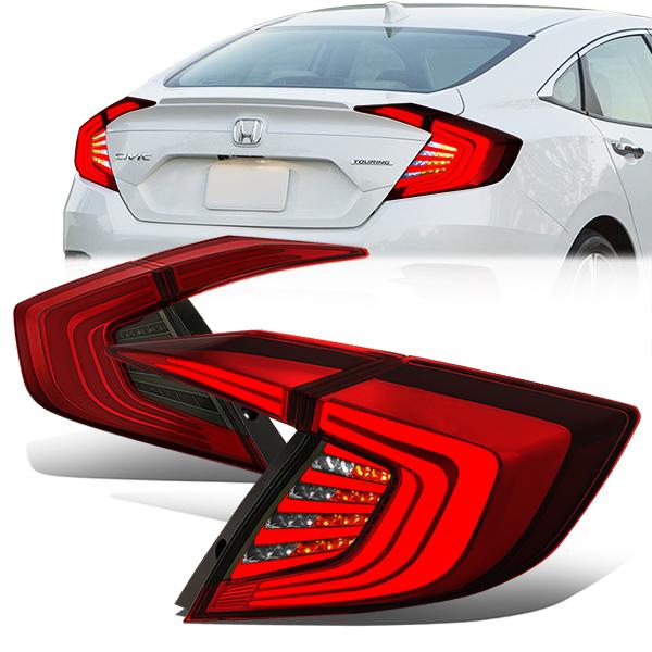 Nuvision Lighting, 16-18 Honda Civic Sedan Full LED Brake/Reverse Tail Lights - Inner+Outer Lamps