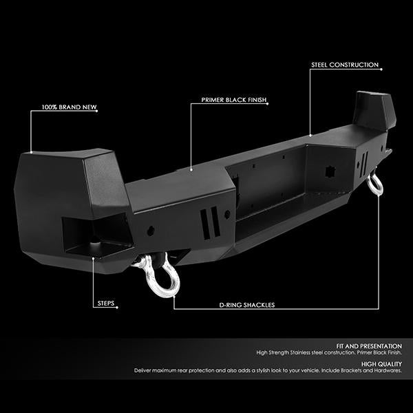 CAAP, 16-20 Toyota Tacoma Rear Step Bumper w/D-Rings+Sensor Holes - Heavy Duty Steel