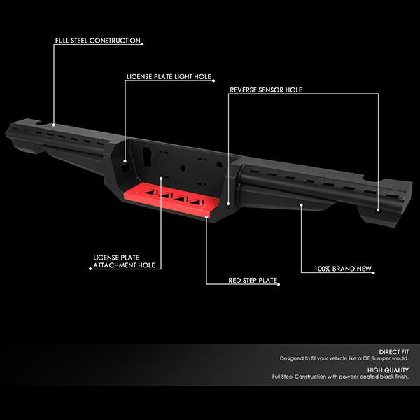 CAAP, 17-19 Ford F150 Raptor Rear Steel Step Bumper Face Bar with Sensor Hole