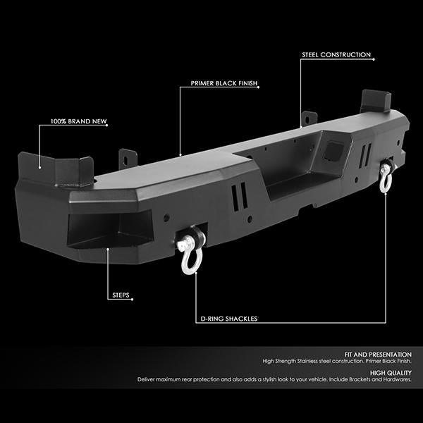 CAAP, 17-20 Ford F250 F350 Super Duty Rear Step Bumper w/D-Rings+Sensor Holes - Heavy Duty Steel