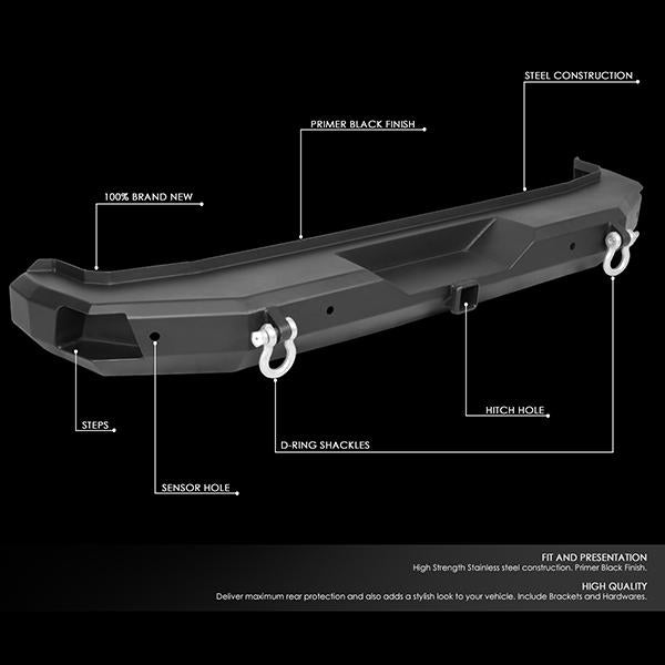 CAAP, 18-19 Jeep Wrangler JL Rear Steel Step Bumper with D-Ring Shackles